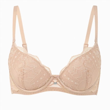 COMVALUE Women's Lace Padded Plunge Underwire Bra (Khaki, 80C)