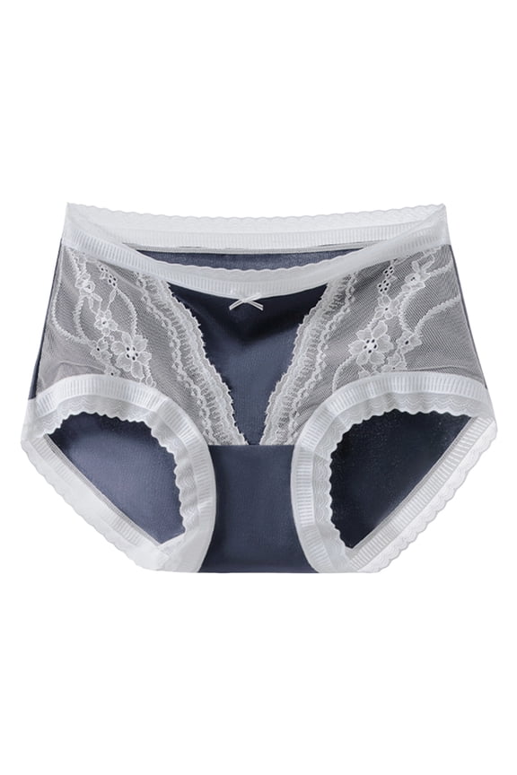 Women's Lace Trim High Waisted Lightweight Summer Full Coverage Soft Breathable Panty (Grey, M)