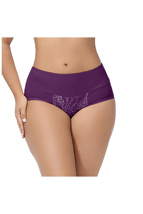 Women's Lace Underwear Breathable Soft Stretch Hipster Briefs Sexy Bikini Panty (Purple, XL)
