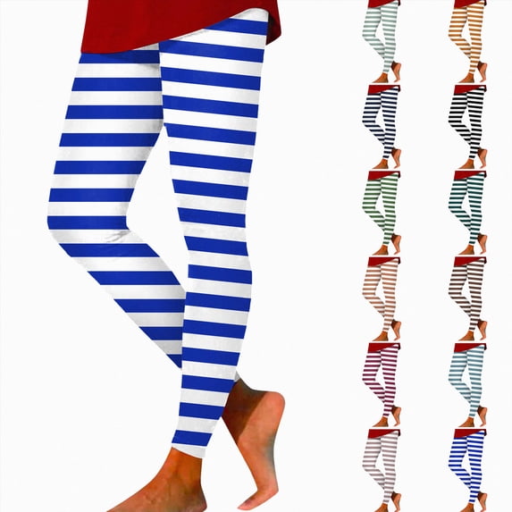 COMVALUE Women's Leggings Striped Tights High Waist Elastic Waistband Party Yoga Stirrup Pants Light Green Size XXL