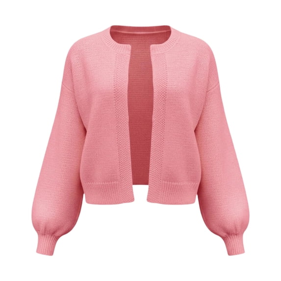 COMVALUE Women's Long Sleeve Open Front Knit Cropped Cardigan Sweaters Casual Drop Shoulder Short Shrugs Sweater Coats (Pink, M)