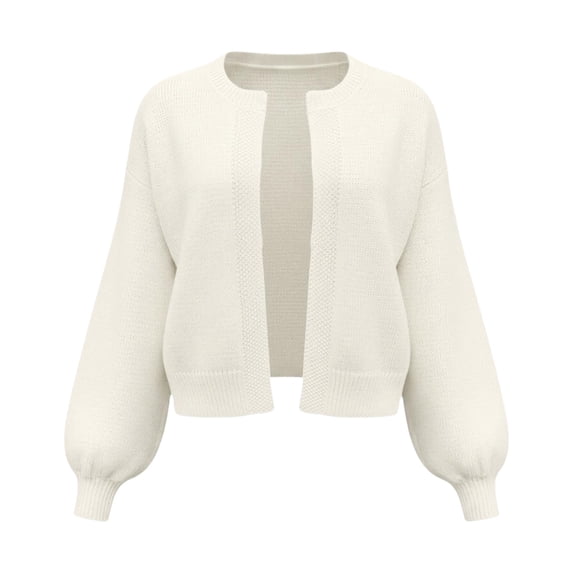 COMVALUE Women's Long Sleeve Open Front Knit Cropped Cardigan Sweaters Casual Drop Shoulder Short Shrugs Sweater Coats (White, M)