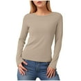 thumbnail image 1 of COMVALUE Women's Long Sleeve Tops Crew Neck Fitted Basic Tee Cozy (Beige, S), 1 of 6