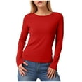 thumbnail image 1 of COMVALUE Women's Long Sleeve Tops Crew Neck Fitted Basic Tee Cozy (Red, L), 1 of 6