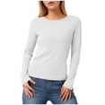 thumbnail image 1 of COMVALUE Women's Long Sleeve Tops Crew Neck Fitted Basic Tee Cozy (White, M), 1 of 6