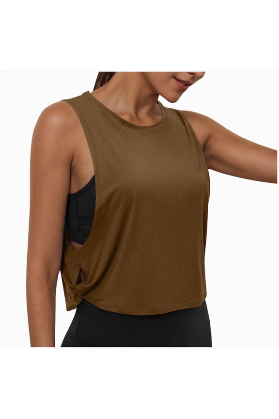 Women's Mesh Workout Tank Top Open Side Sleeveless Loose Athletic Shirt Brown for Size XXL