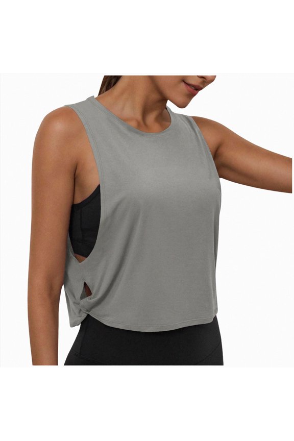 Women's Mesh Workout Tank Top Open Side Sleeveless Loose Athletic Shirt Grey for Size S