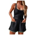 thumbnail image 1 of COMVALUE Women's One Piece Ruched Color Block Trim Tank Top Open Pockets Romper Swimsuit (Army Green, XL), 1 of 5