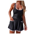 thumbnail image 1 of COMVALUE Women's One Piece Ruched Color Block Trim Tank Top Open Pockets Romper Swimsuit (Black, XL), 1 of 7