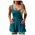 thumbnail image 1 of COMVALUE Women's One Piece Ruched Color Block Trim Tank Top Open Pockets Romper Swimsuit (Dark Green, XL), 1 of 8