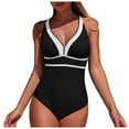 thumbnail image 1 of COMVALUE Women's One Piece Swimsuit V Neck Shell Stitched Bathing Suit Adjustable Crisscross Strappy Ruched Swimwear (Black, XL), 1 of 7