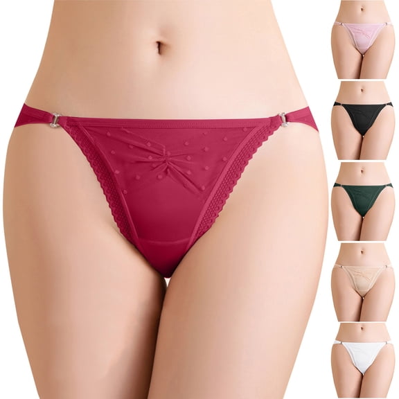 COMVALUE Women's Panties Lace butterfly thong sexy hot sweet girl delicate thong high-end mesh transparent slit (Black, L)