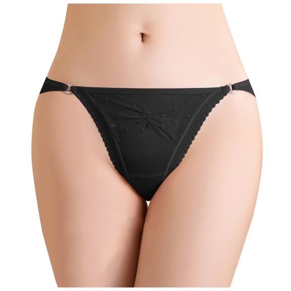 COMVALUE Women's Panties Lace butterfly thong sexy hot sweet girl delicate thong high-end mesh transparent slit (Black, M)