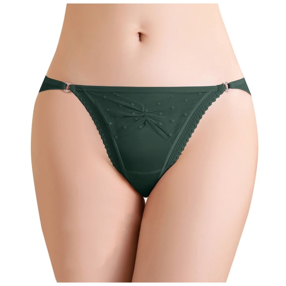 COMVALUE Women's Panties Lace butterfly thong sexy hot sweet girl delicate thong high-end mesh transparent slit (Dark Green, XL)