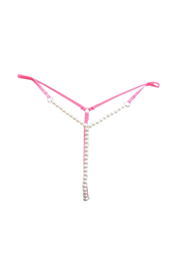 Women's Pearl T Back String Embroidery Beaded Thong Panty Underwear Sexy Low Rise Micro Underpant Black (Watermelon Red, One Size)