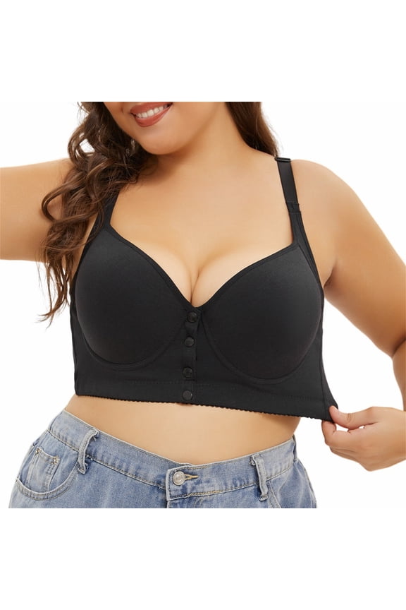 Large Size Underwire Front Closure Women's Push Up Bra Plus Size Lingerie Adjustable Support Bras (Black, 44C)