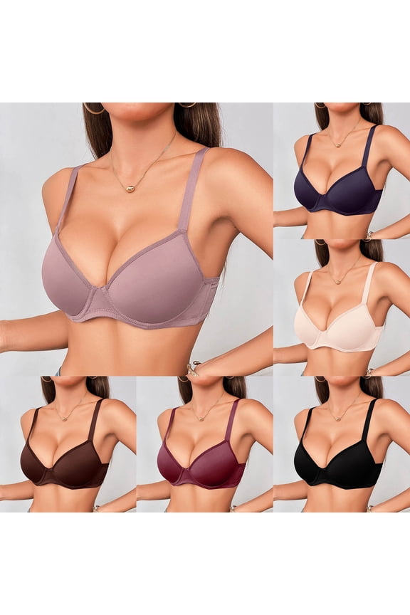 Women's Push Up Bra Deep V Lift Up Add One Cup Padded Underwire T-Shirt Smooth Plunge Bra (75B, Black)