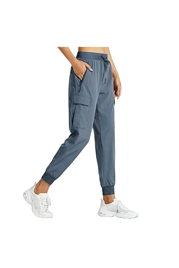 Women's Quick Dry Cargo Joggers Lightweight Hiking Pants Athletic Lounge Casual Travel (Light Blue, S)
