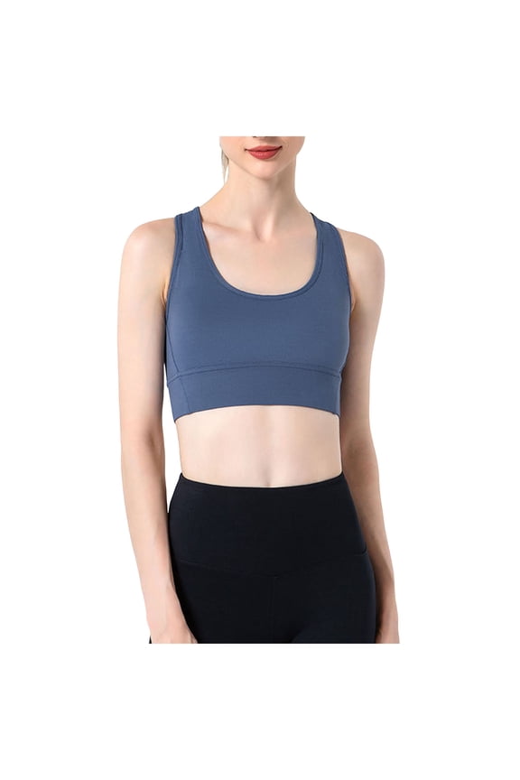 Women's Racerback Sports Fitness Support Workout Running Bras (Navy, L)