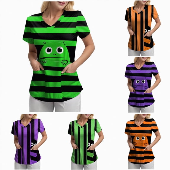 COMVALUE Women's Referee V-Neck Shirt Striped Top Halloween Costume Official Ref Uniform (Green, XL)