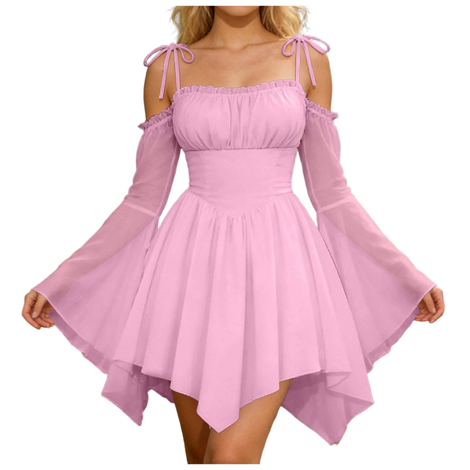 fairy dress for women COMVALUE Women's Renaissance A-Line Off Shoulder Corset Dresses Gothic Ball Gown Bell Sleeve Necklace Earrings (Pink, L) Knee length Duration:Overnight self fabric_plain velvet white beachy maxi dress Alot of work goes