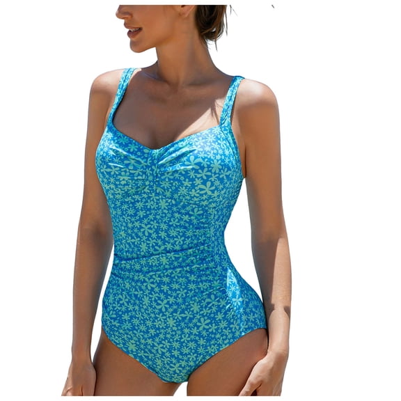 COMVALUE Women's Ruched Twist Front One Piece Swimsuit Tummy Control Push Up Vintage Bathing Suits 2026 (Sky Blue, L)