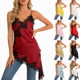 thumbnail image 1 of COMVALUE Women's Satin Lace Dress Asymmetric Cocktail Mini Dress Layering Essentials Elegant Dresses Date Night Outfits Red Size XL, 1 of 6