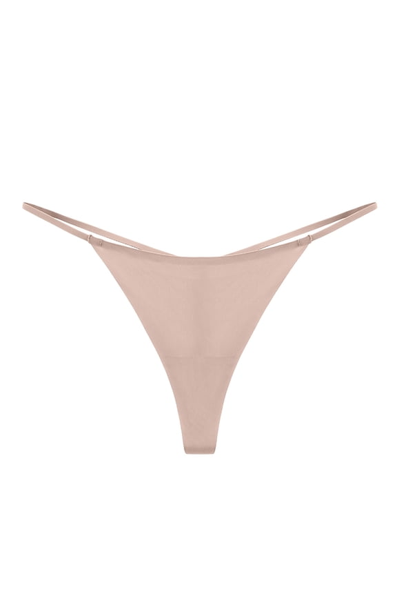 Women's Seamless G String Thong No Show Low Rise Stretch Panty for Workout (Beige, M)