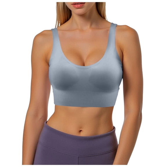 COMVALUE Women's Seamless Sports Style Bra Crop Top Vest Stretch Shapewear (Blue, L)