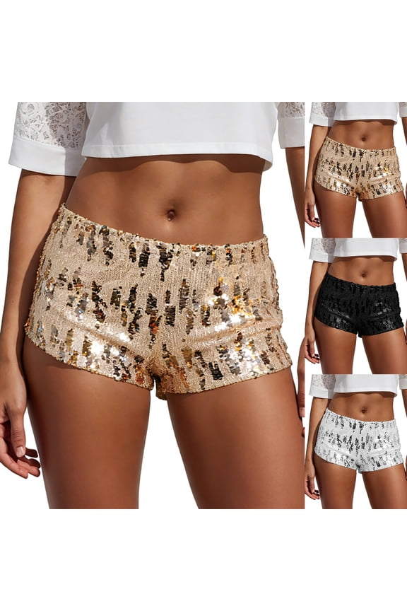Women's Sequin Mini Shorts Glitter Low Rise Skinny Sparkly Rave Party Shorts (Black, M)