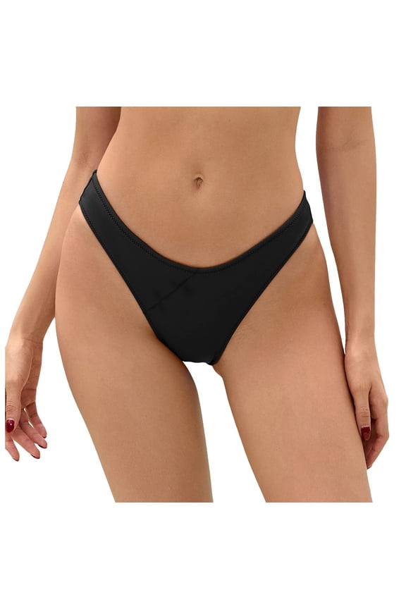 Women's Sexy Cheeky Thong Brazilian Cut Low Rise High Leg Bikini Bottom (Black, S)