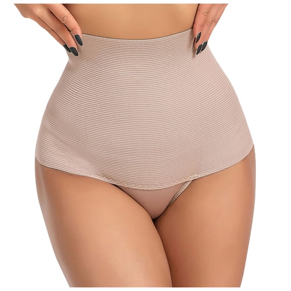 COMVALUE Women's Shapewear Tummy Control Thong Mid Waist Lightweight Shaping Underwear Panty Girdle Body Shaper Brief Beige for Size 3XL