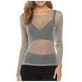 thumbnail image 1 of COMVALUE Women's Sheer Mesh Tops Glitter See Through Long Sleeve Bodysuit top (Grey, L), 1 of 8