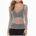 thumbnail image 1 of COMVALUE Women's Sheer Mesh Tops Glitter See Through Long Sleeve Bodysuit top Grey for Size L, 1 of 9