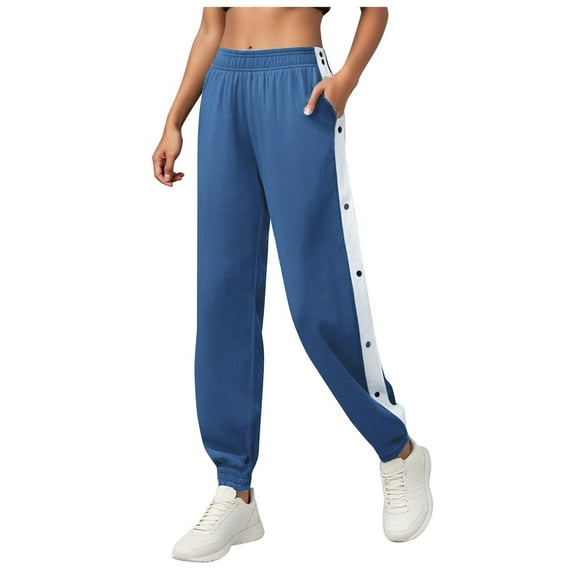 COMVALUE Women's Side Split Snap Button Joggers Tear-Away Warm Up Sweatpants Elastic Cinch Bottom Active Workout Pants 2026 (Navy, XL)