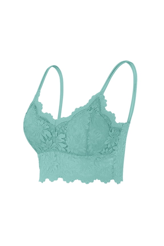 Women's Solid Criss Cross Lace Full Coverage Cami Bra Top Comfortable Supportive (Mint Green, XL)