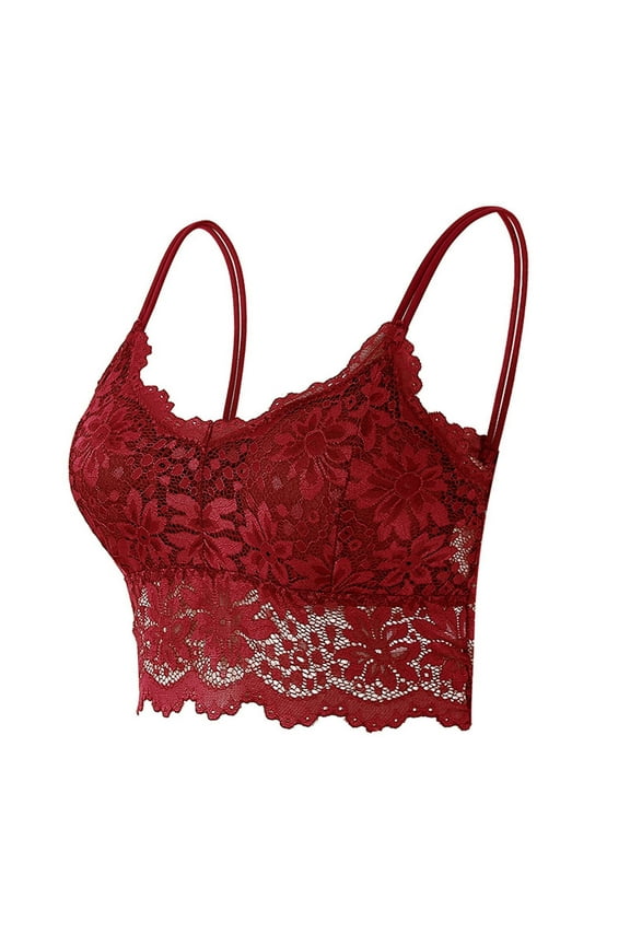 Women's Solid Criss Cross Lace Full Coverage Cami Bra Top Comfortable Supportive (Red, M)