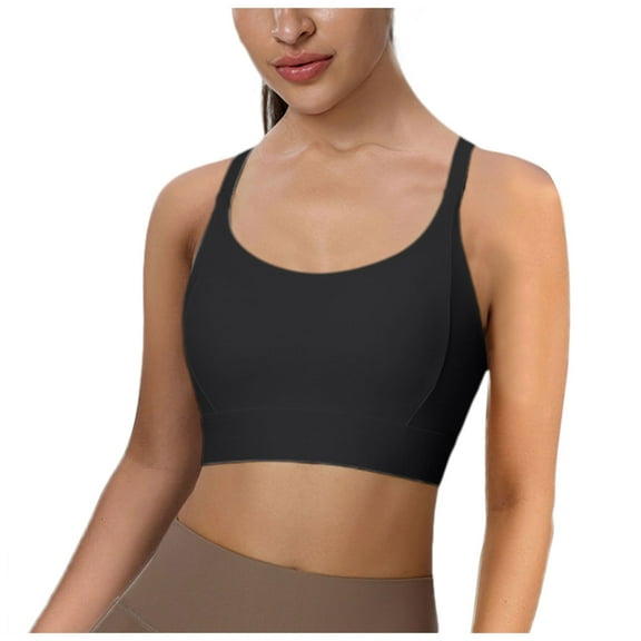 COMVALUE Women's Square Scoop Neck Sports Bra Thin Strap Padded Low Impact Yoga Bra Wireless Workout Crop Top (Black, S)