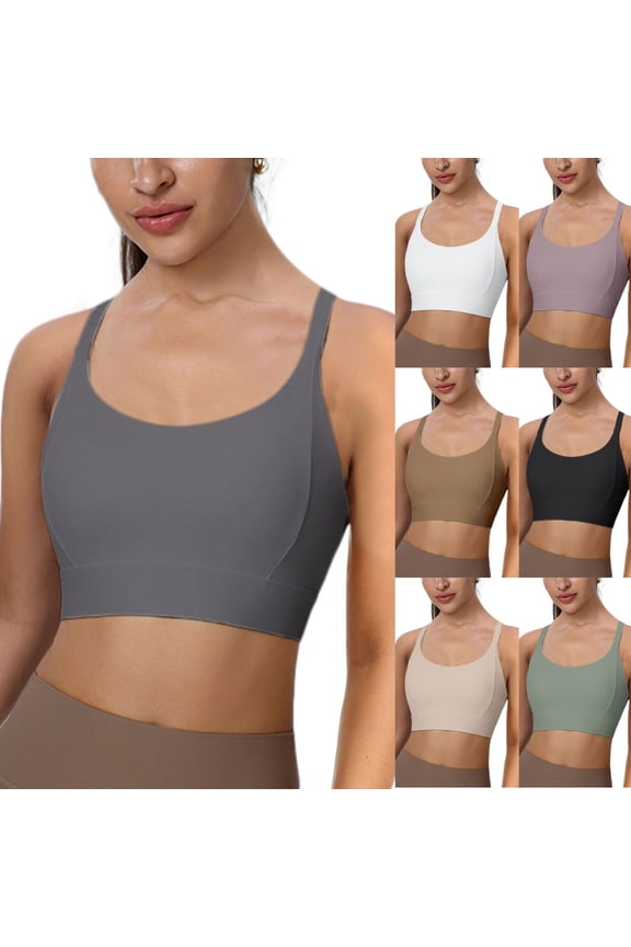 Women's Square Scoop Neck Sports Bra Thin Strap Padded Low Impact Yoga Bra Wireless Workout Crop Top (Coffee, L)