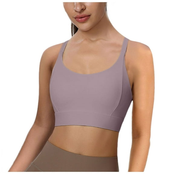 COMVALUE Women's Square Scoop Neck Sports Bra Thin Strap Padded Low Impact Yoga Bra Wireless Workout Crop Top (Pink, M)