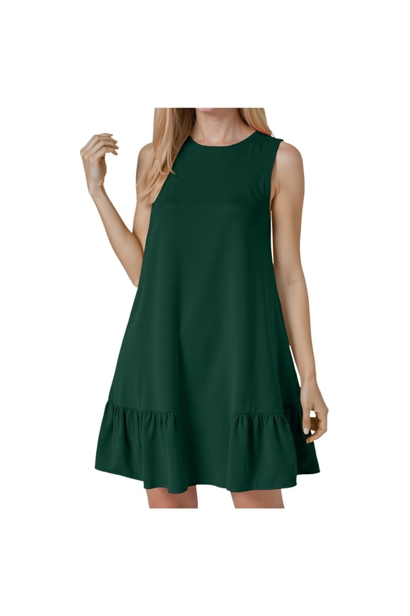 Women's Summer Dresses Casual Loose Sleeveless Tshirt Sundress Ruffle Hem Tank Dress Beach Dress (Dark Green, 3XL)