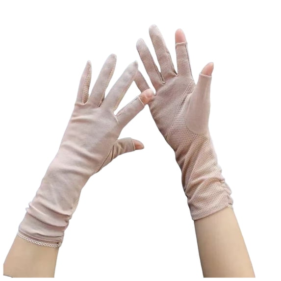 COMVALUE Women’s Summer Sun Protection Driving Gloves Non-slip Touchscreen Sunblock Mid-Length Gloves for Cycling Riding (Khaki, One Size)