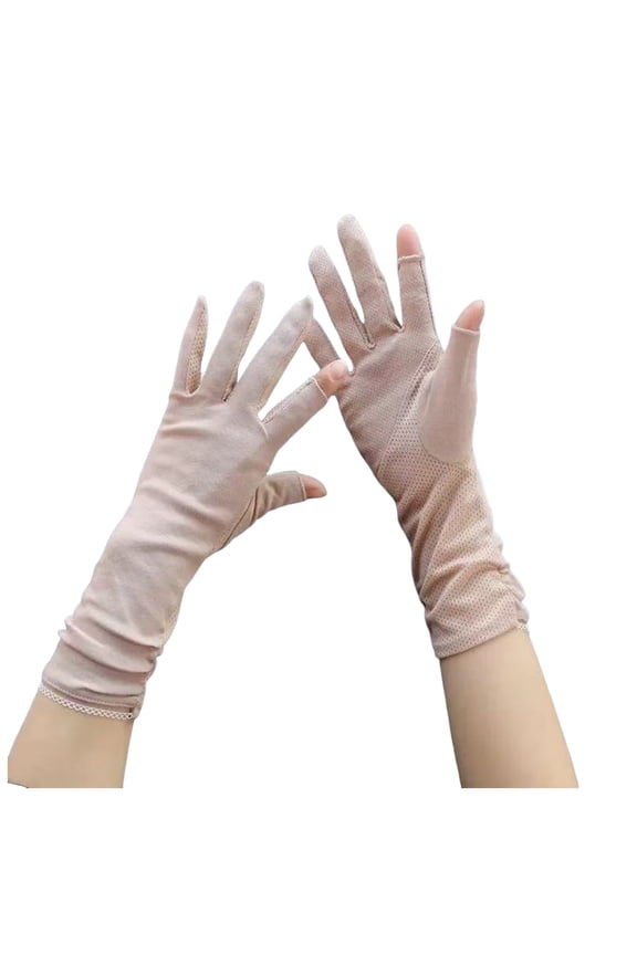Women's Summer Sun Protection Driving Gloves Non-slip Touchscreen Sunblock Mid-Length Gloves for Cycling Riding (Khaki, One Size)