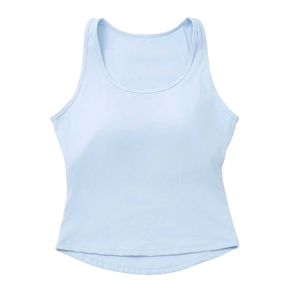 COMVALUE Women's Tank Tops Crew Neck Sleeveless Basic Stretch Casusal Yoga Crop Camis (Light Blue, M)