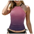 thumbnail image 1 of COMVALUE Women's Tankini Bathing Suits Halter Neck Tummy Control Tankini Swimsuits Solid Color Thong Bottom (Light Purple,L), 1 of 7