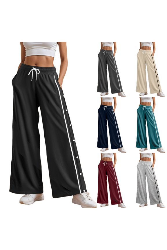 Women's Tear Away Wide Leg Pants Baggy Sweatpants Side Snap Elastic Waist Pull On Track Pants with Pockets 2026 (Navy, S)