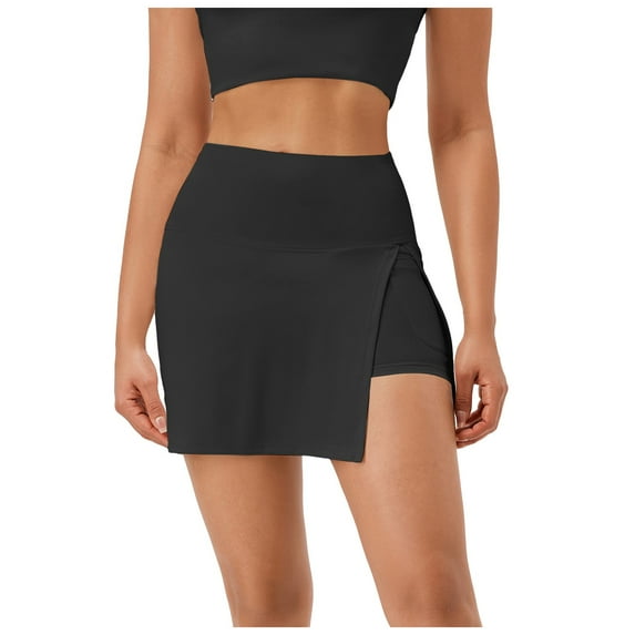COMVALUE Women's Tennis Skirt Shorts High Waisted Side Slit Skort Workout Golf Skirt Athletic Skorts (Black, M)