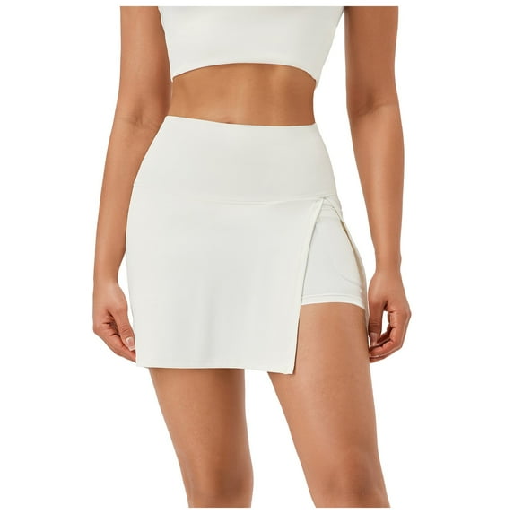 COMVALUE Women's Tennis Skirt Shorts High Waisted Side Slit Skort Workout Golf Skirt Athletic Skorts (White, M)