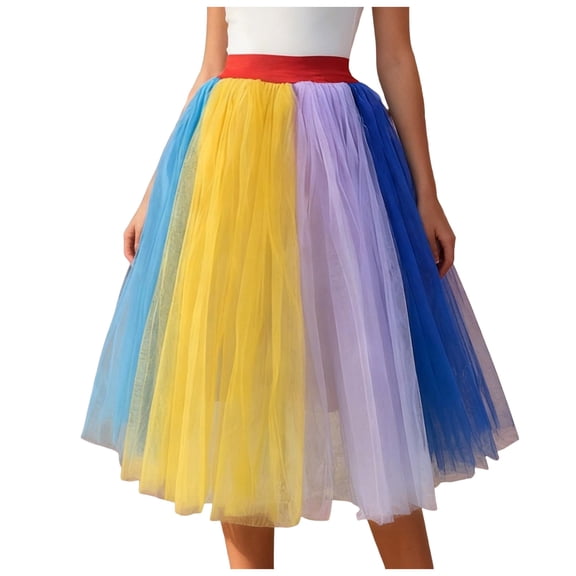 COMVALUE Women's Tulle Skirt Tutu Skirt Asymmetrical Long Rainbow Colourful - Multilayer Ballet Underskirt for Carnival Fancy Dress Party Costume 80s Outfit Festive (Pink, One Size)