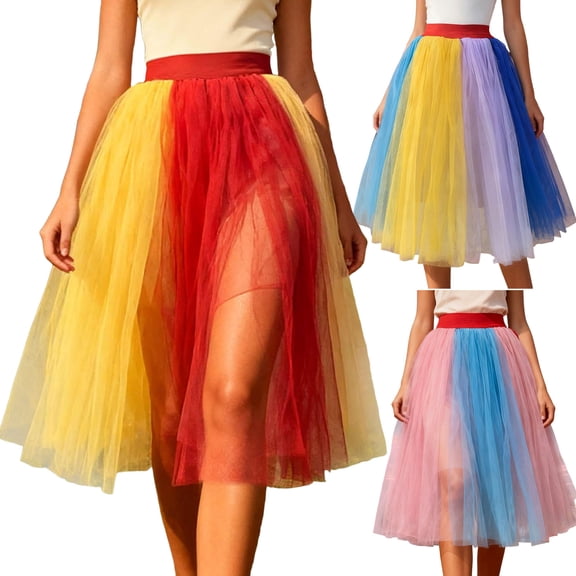 COMVALUE Women's Tulle Skirt Tutu Skirt Asymmetrical Long Rainbow Colourful - Multilayer Ballet Underskirt for Carnival Fancy Dress Party Costume 80s Outfit Festive (Blue, One Size)